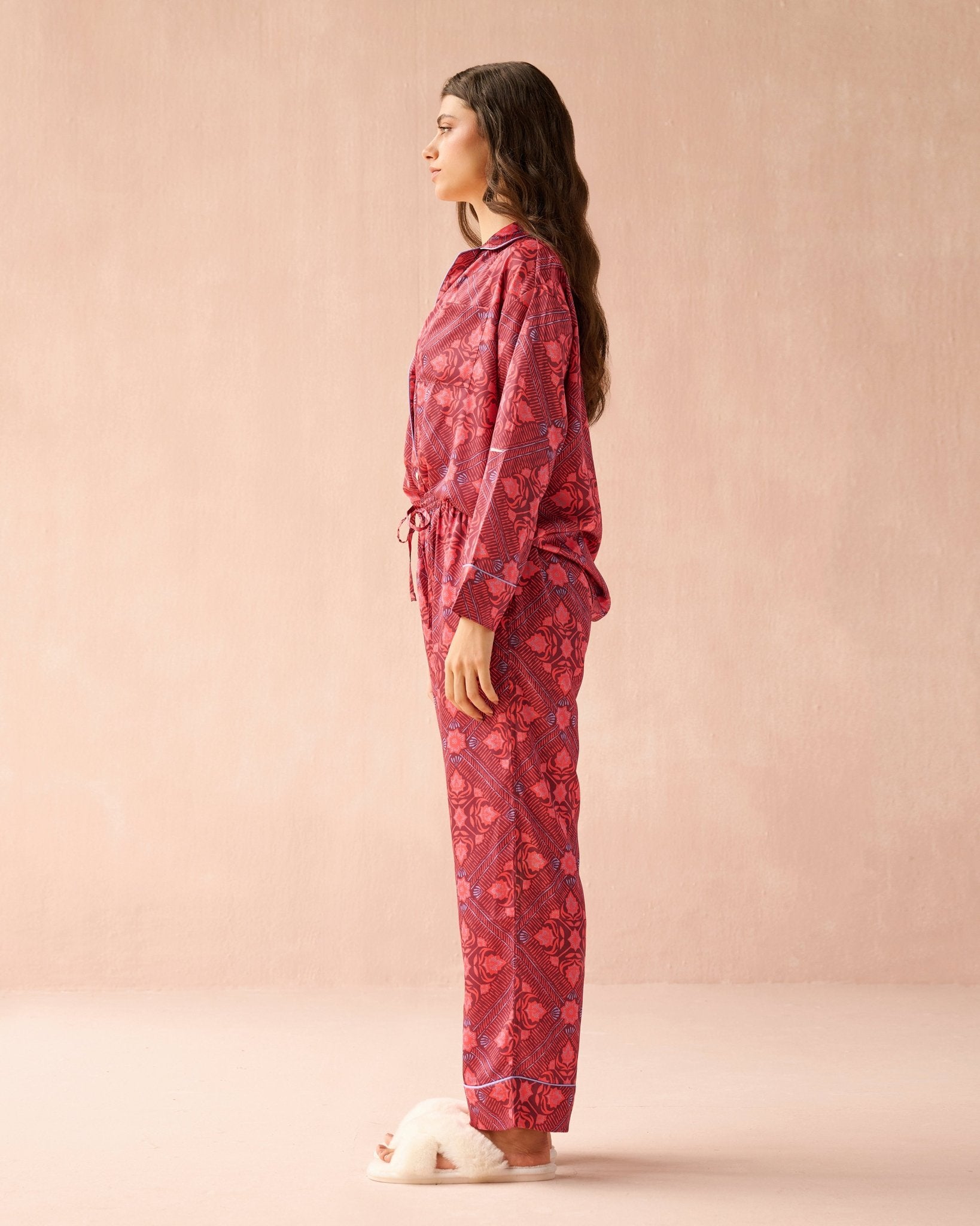 Long Sleeve PJ Pants Set ADDISON POMEGRANATE - Omika