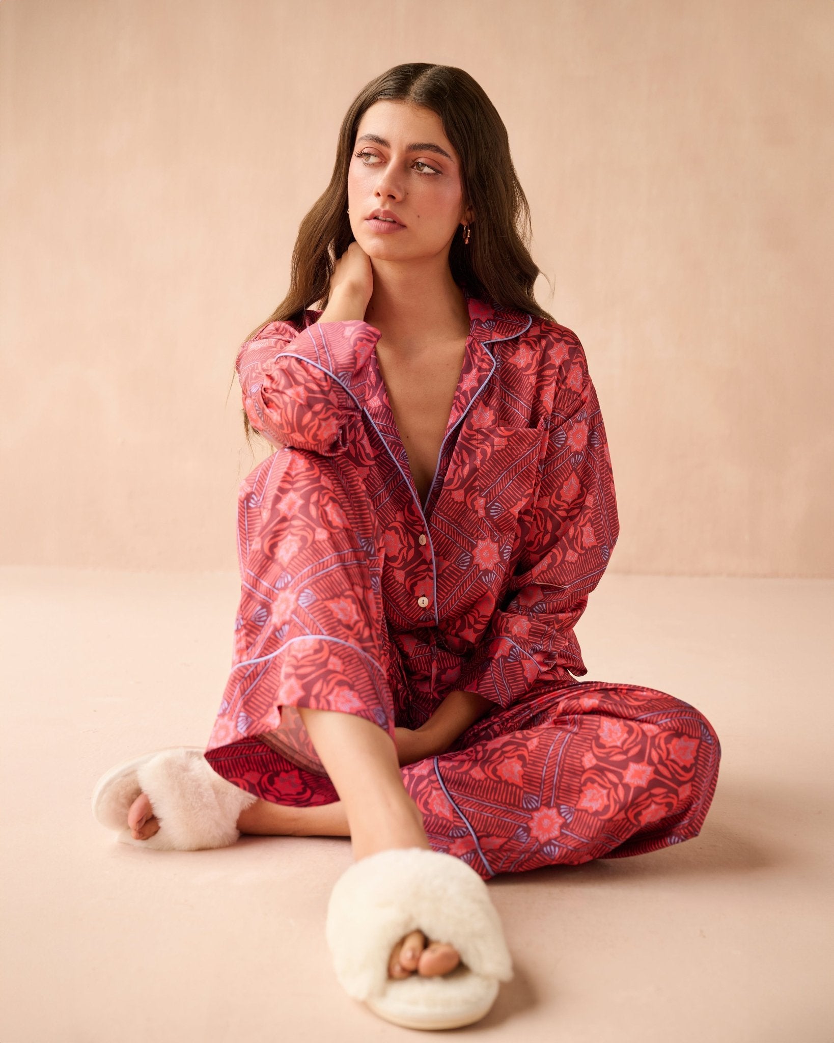 Long Sleeve PJ Pants Set ADDISON POMEGRANATE - Omika