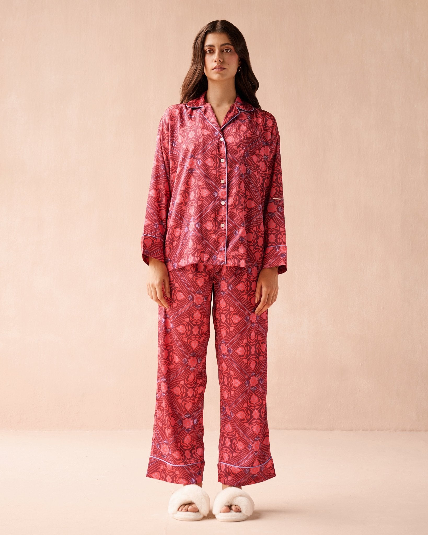 Long Sleeve PJ Pants Set ADDISON POMEGRANATE - Omika