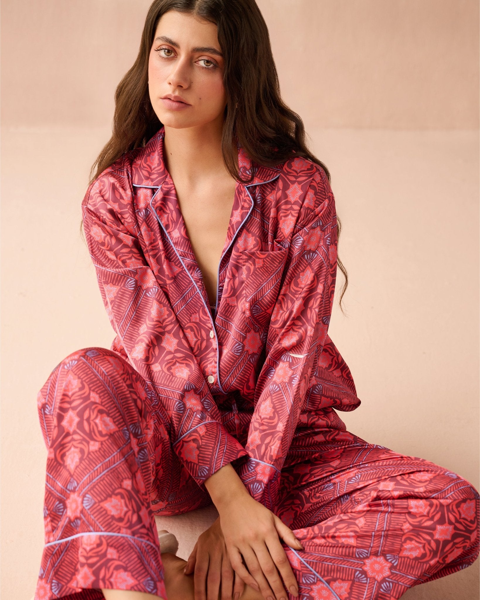 Long Sleeve PJ Pants Set ADDISON POMEGRANATE - Omika